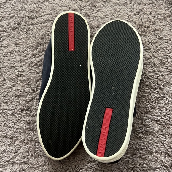 Prada Dark Blue Ping Pong Suede Cap-toe Low-top Sneaker Flats, size 39 1/2. - Picture 3 of 3
